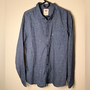 Levis Shirt Mens XL Long Sleeve Button Up Blue Graphic Collared Pocket Logo